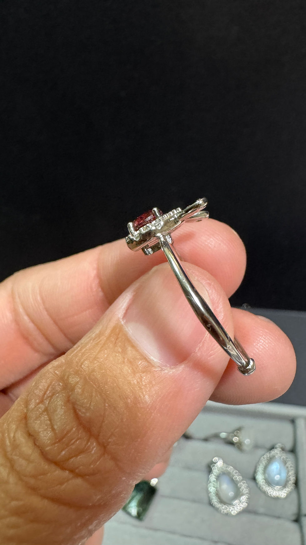 Thumbnail: Garnet adjustable Ring in alloy setting 