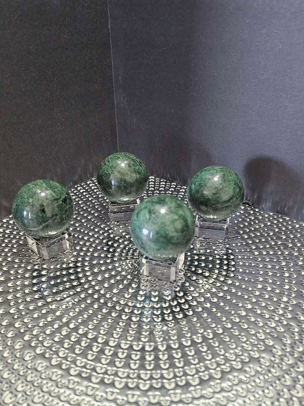 Thumbnail: Green Jade sphere with glass sphere holder 
