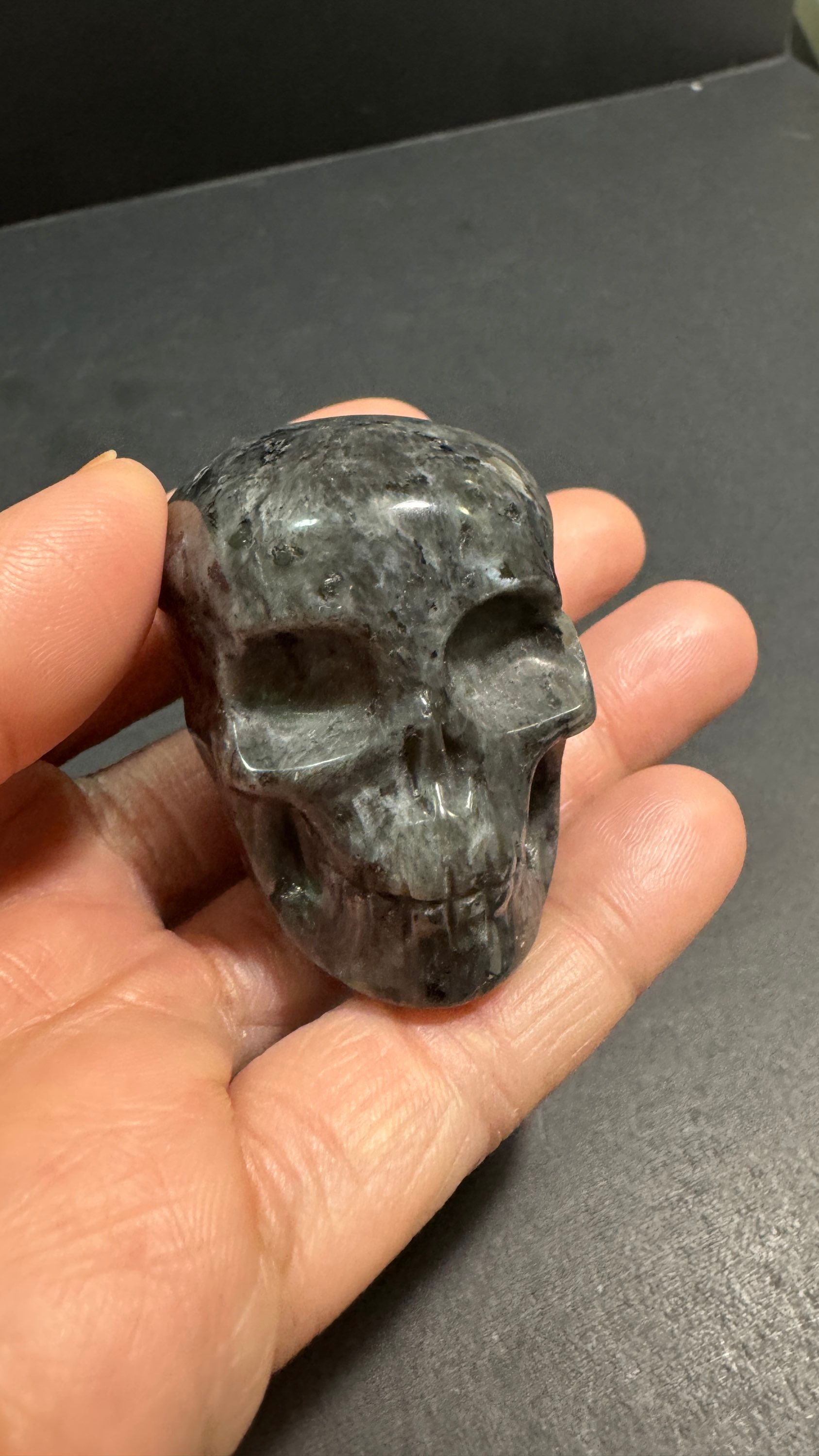 Larvikite skull carving 1.5” x 1.5” x 2”