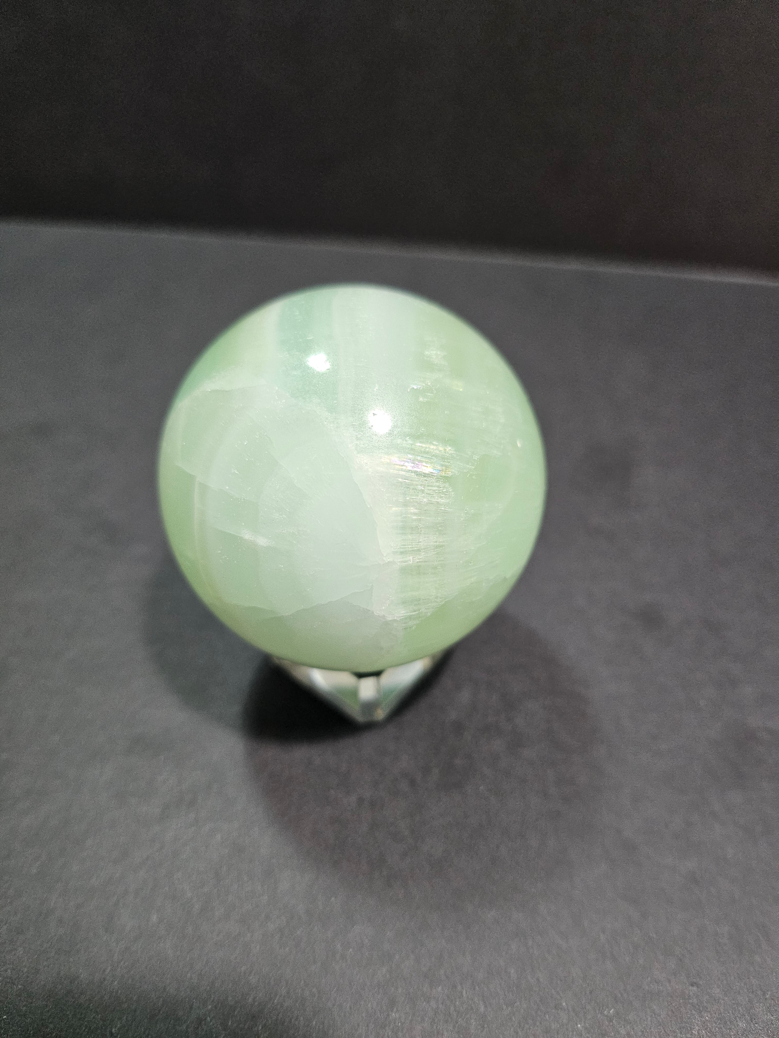 Green Onyx sphere with glass holder 52MM diameter 223grams
