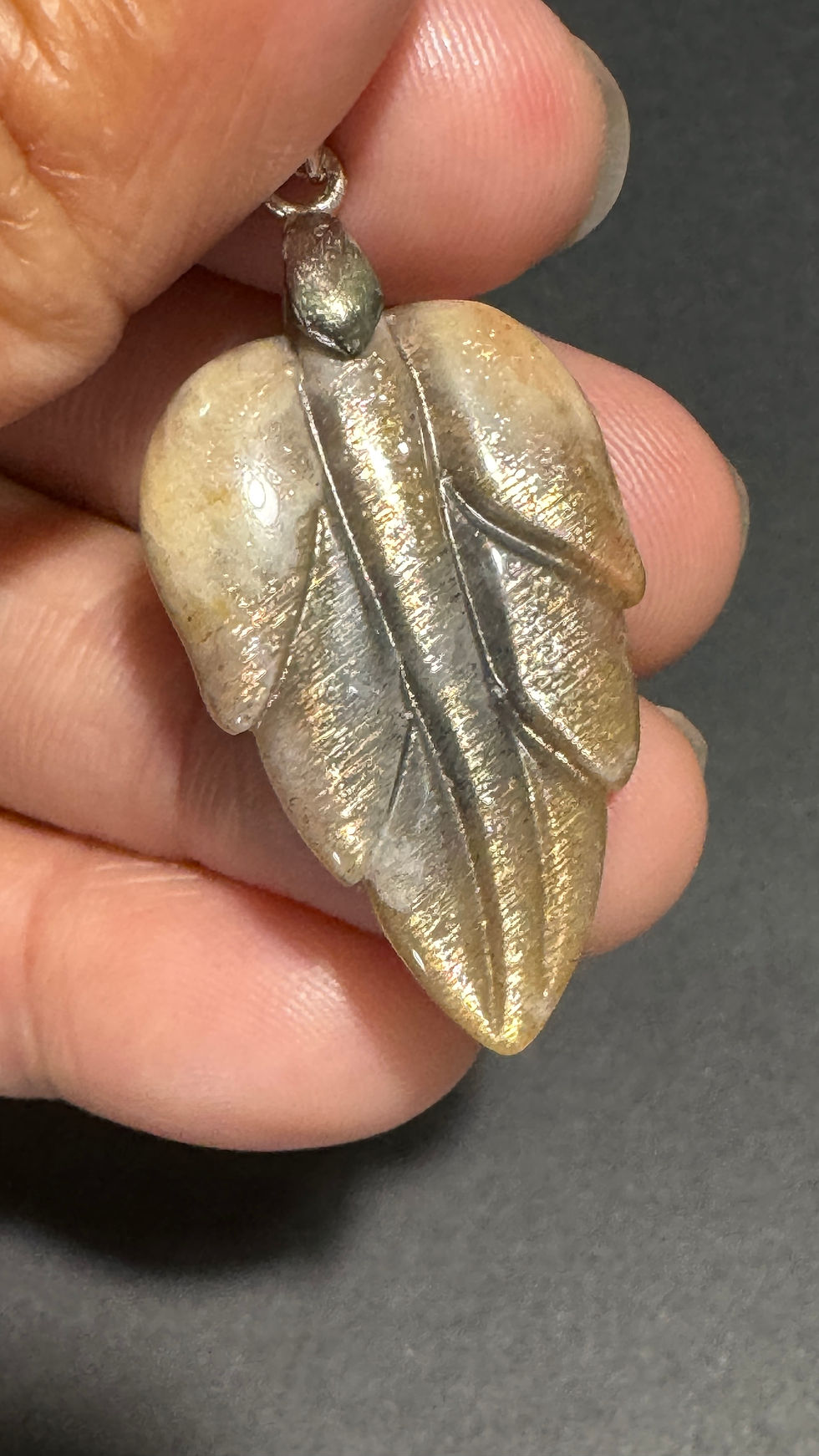 Thumbnail: Sunstone Moonstone lead carving pendant with silver 925 clasp 