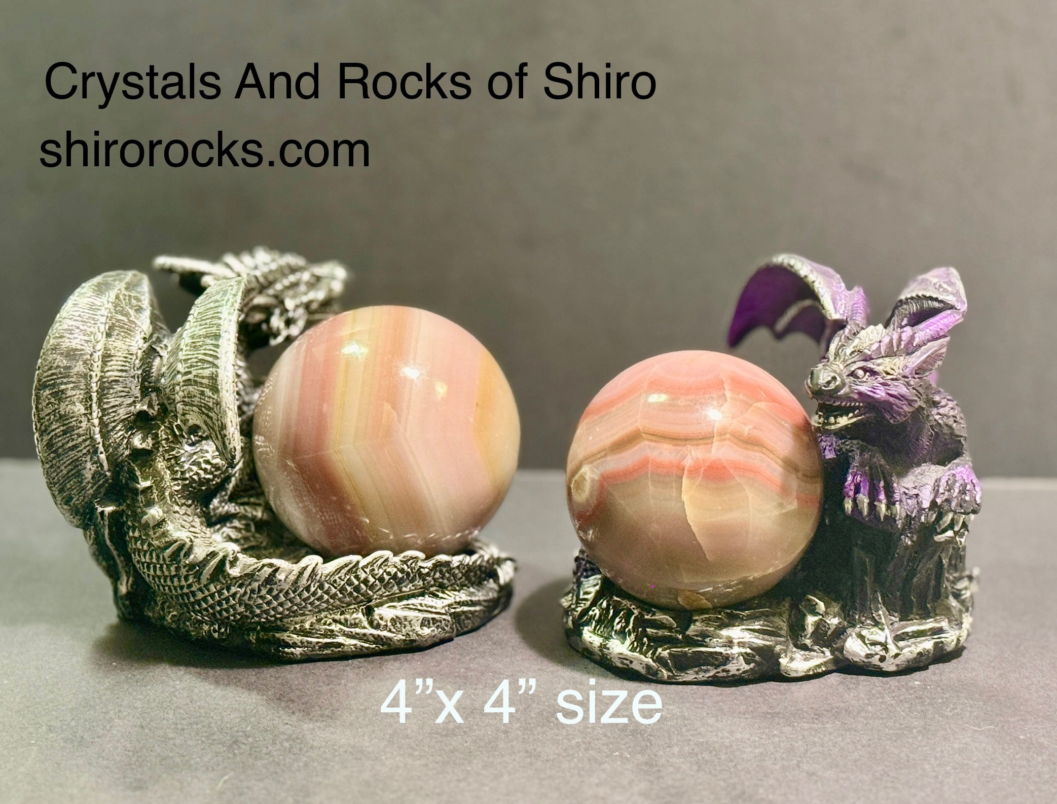 Pink Banded Onyx Sphere 75MM diameter + HQ resin Dragon holder
