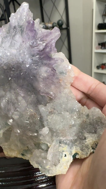 Thumbnail: Amethyst cluster with wood stand 4” x 5” 