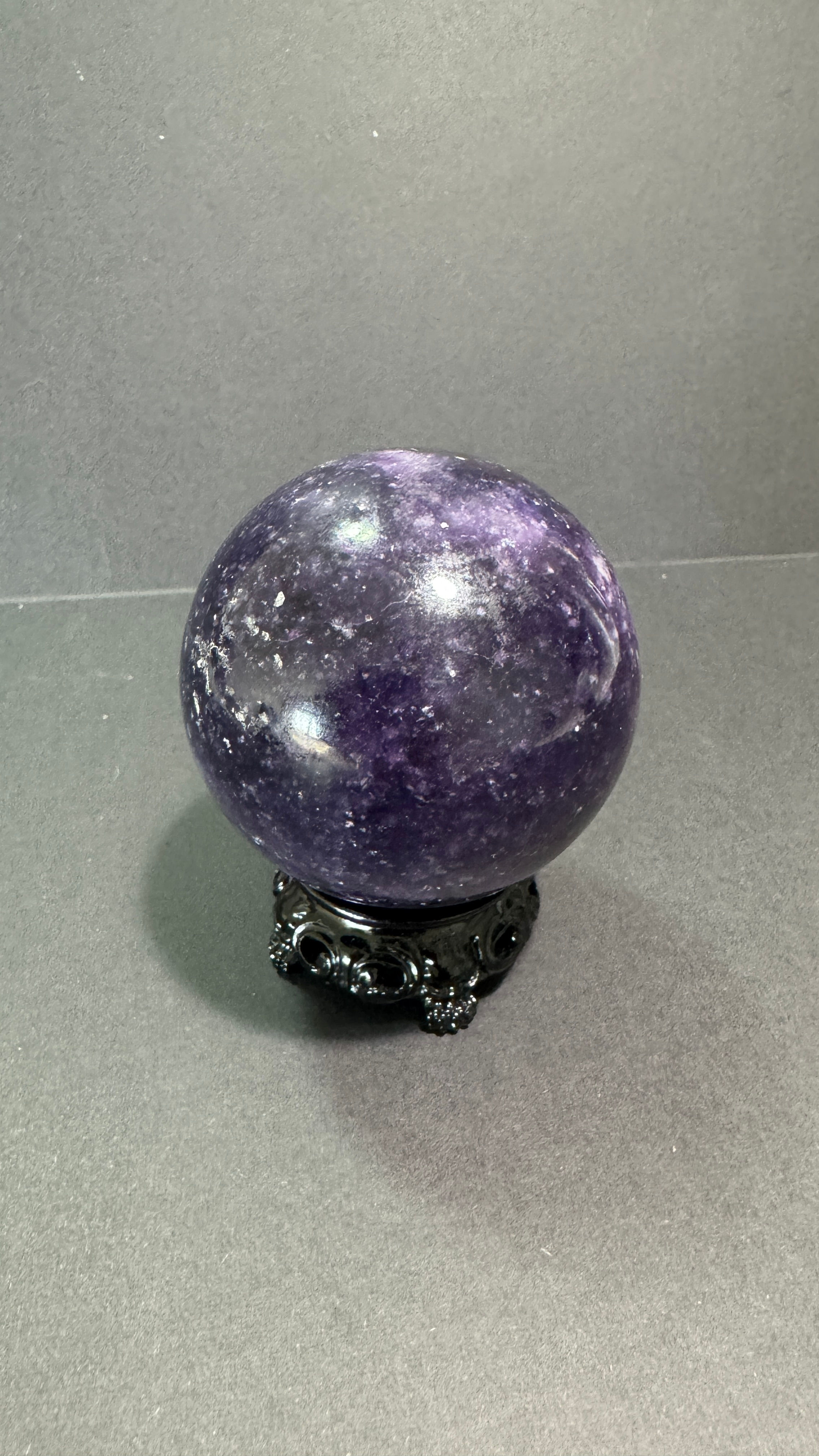 Lepidolite  sphere with holder 257grams 54MM diameter 