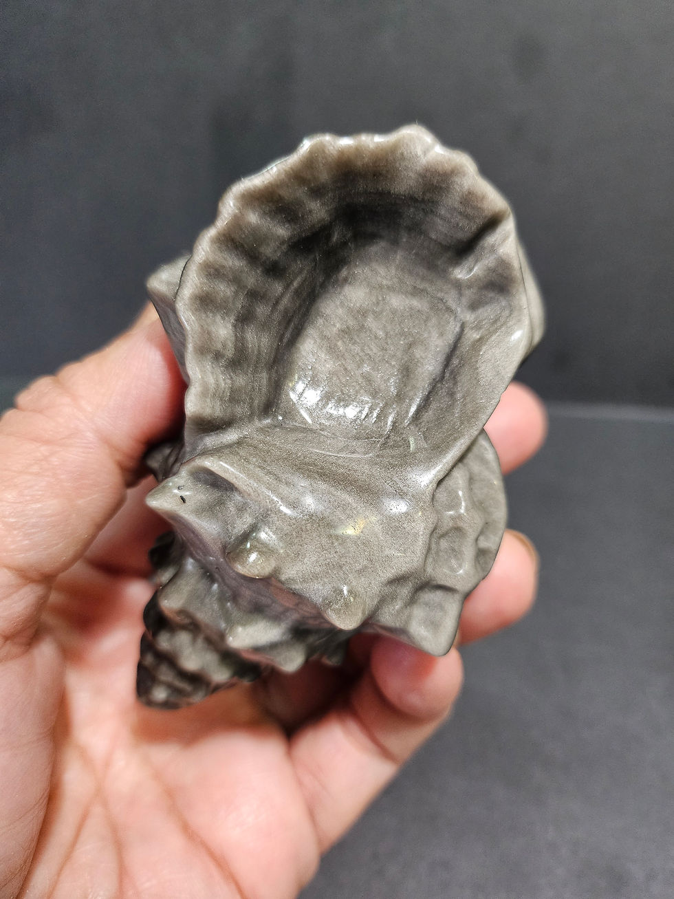 Thumbnail: Silver Obsidian conch seashell carving 136 grams 
