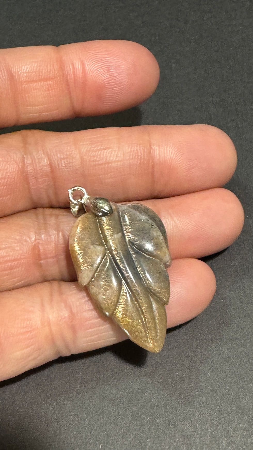 Thumbnail: Sunstone Moonstone lead carving pendant with silver 925 clasp 