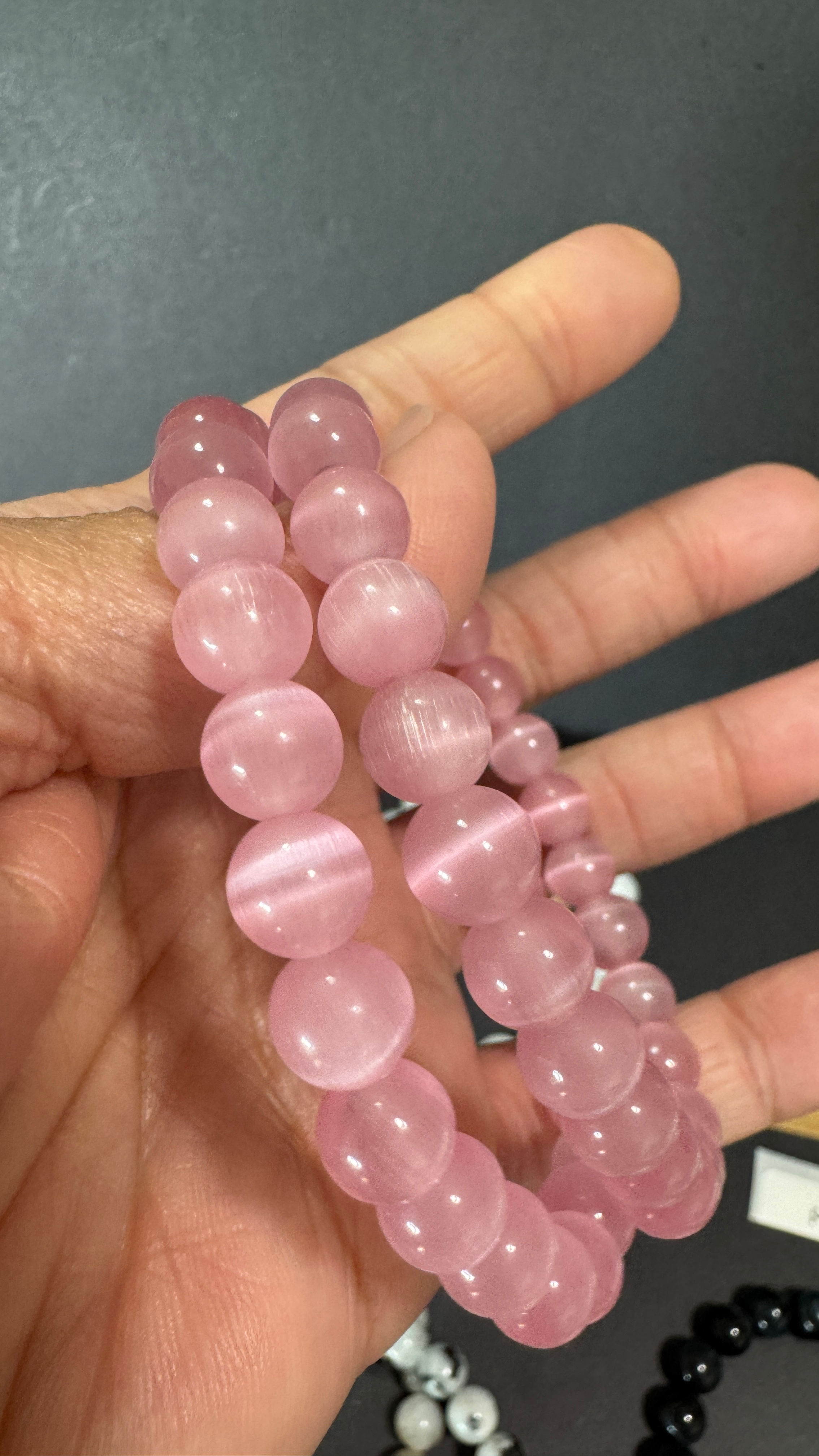 Pink Cats eye 8MM bead size bracelet sold per piece