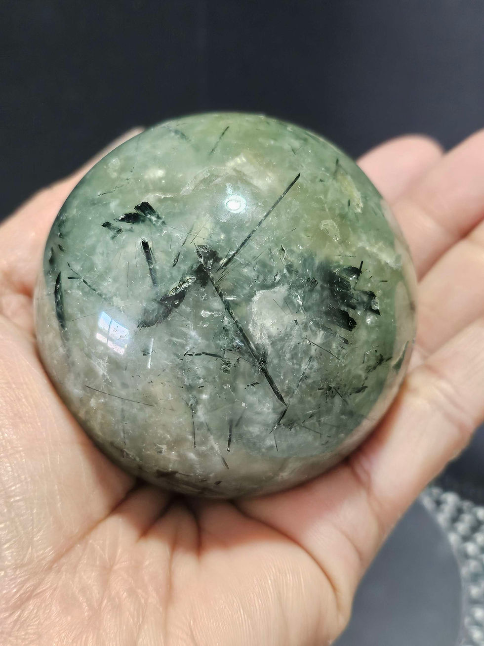 Thumbnail: Prehnite Sphere with glass holder 