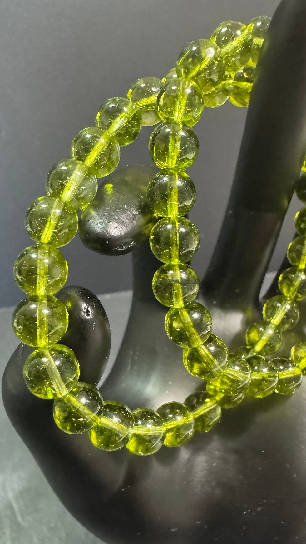 Thumbnail: Peridot 8.5MM bead bracelet  5.5” to 6” wrist size 