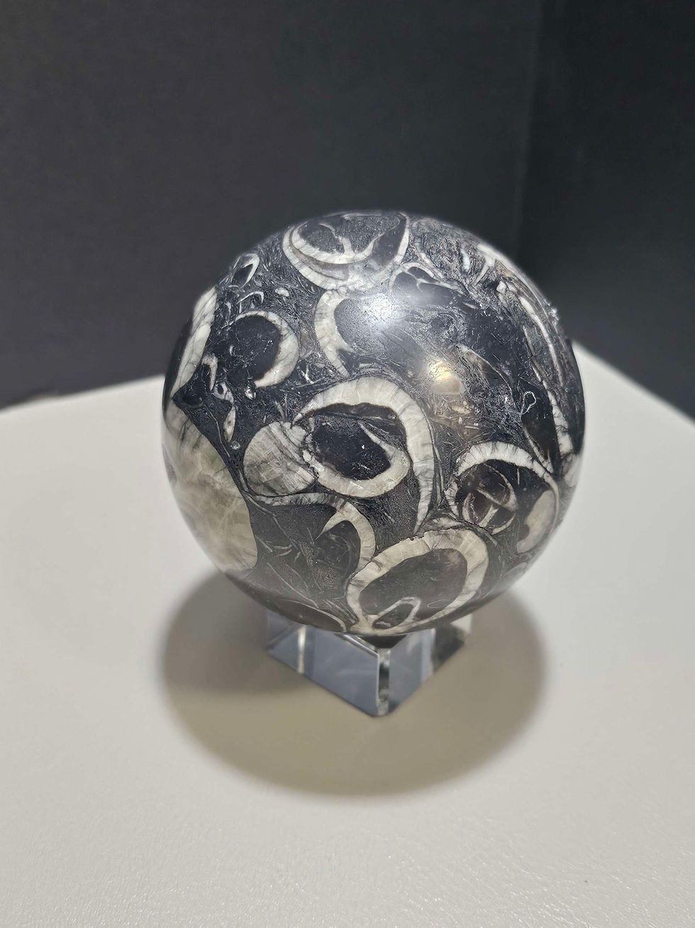 Thumbnail: Thousand Eye Jasper sphere with glass holder 