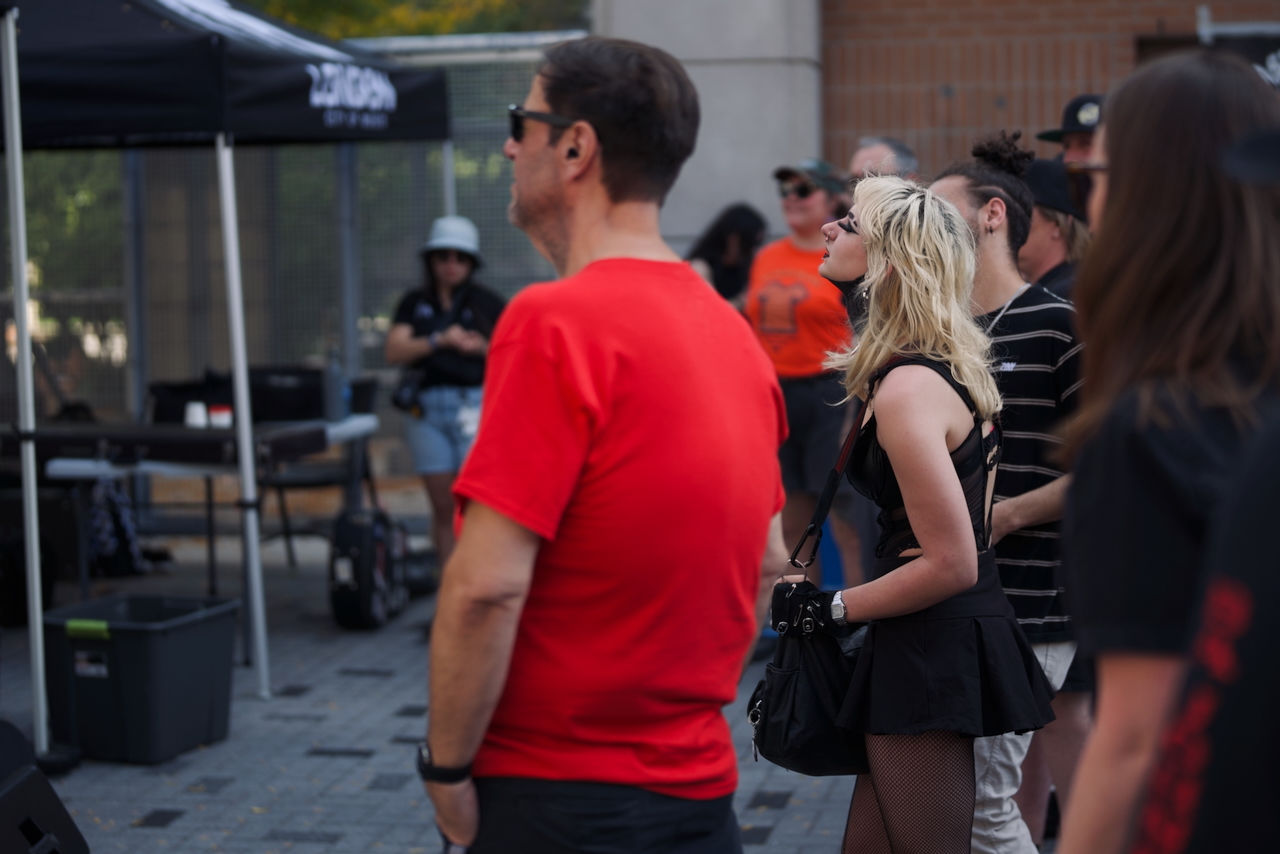 Crowd enjoying live punk music at the Punk Rock Flea Market downtown in London Ontario