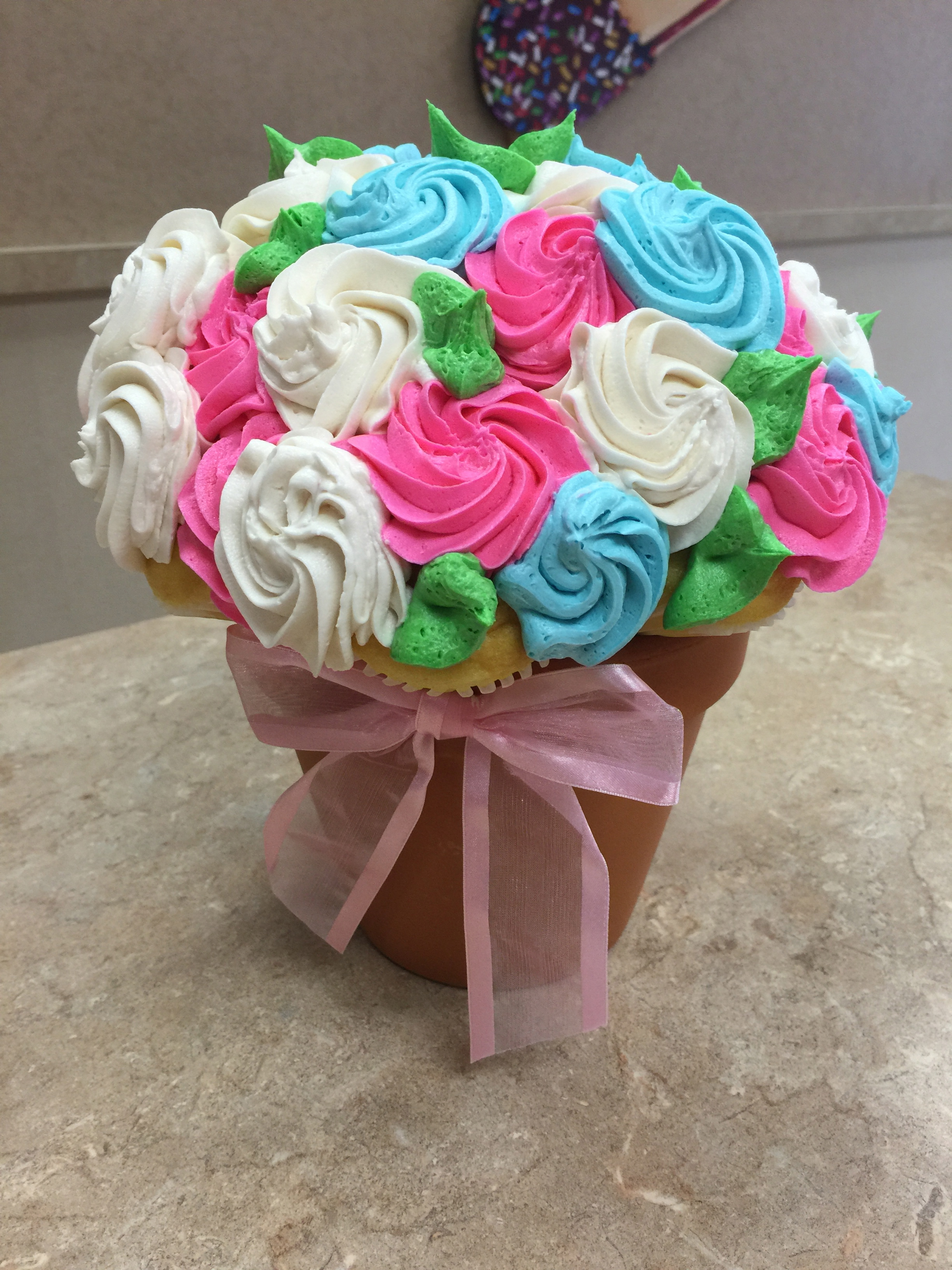 Pink Blue &White Cupcake Bouquet