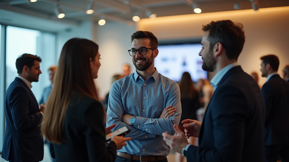 Eye-level view of a person networking at a professional event