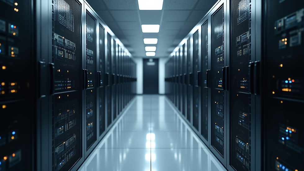 Eye-level view of a modern office server room with organized racks