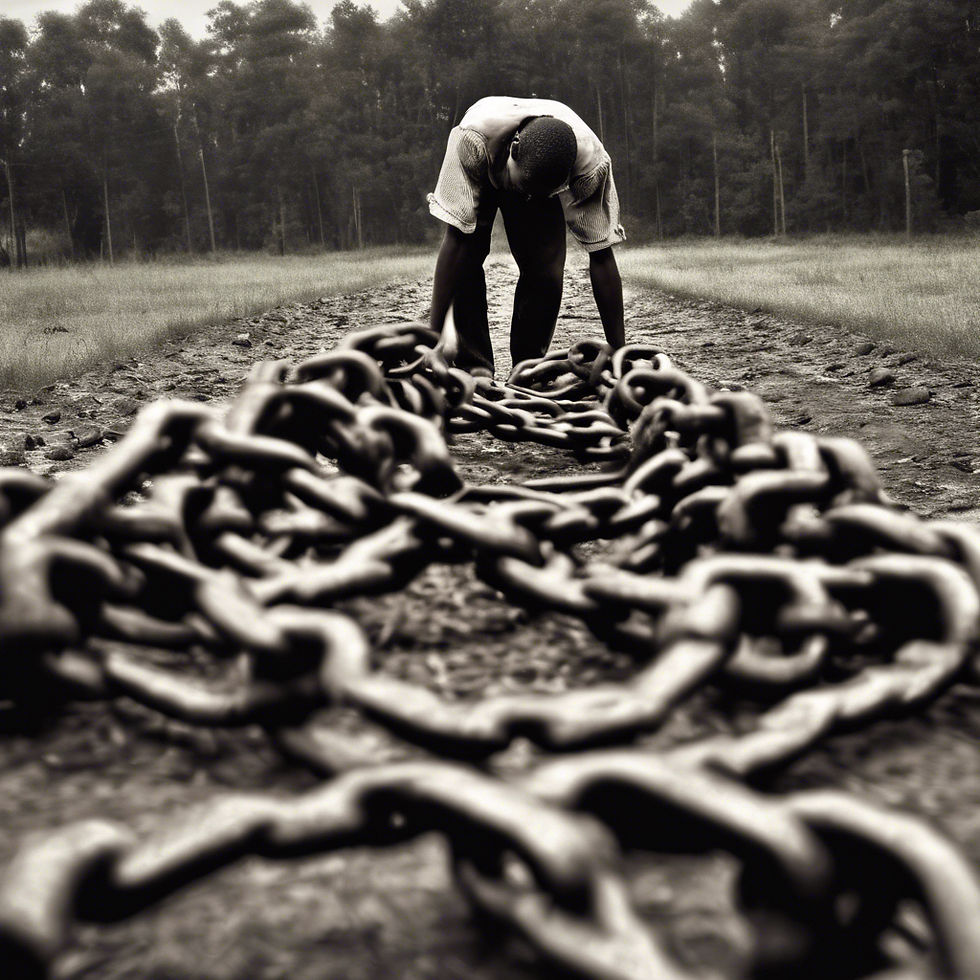 Man bending over chains