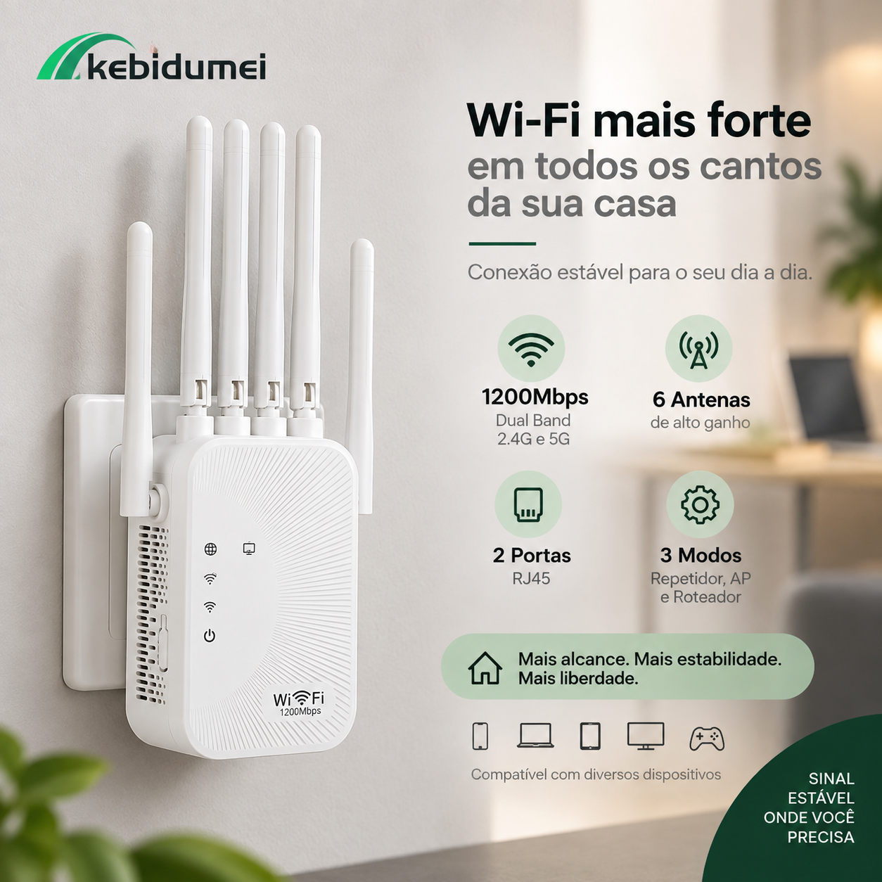 Repetidor Wi-Fi Dual Band 1200Mbps 2.4G e 5G