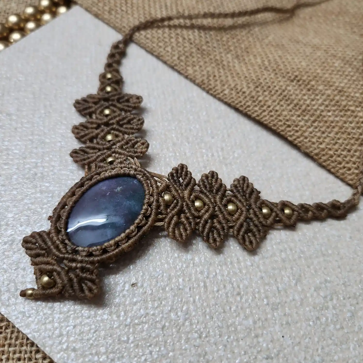 Valli blue brown macrame necklace