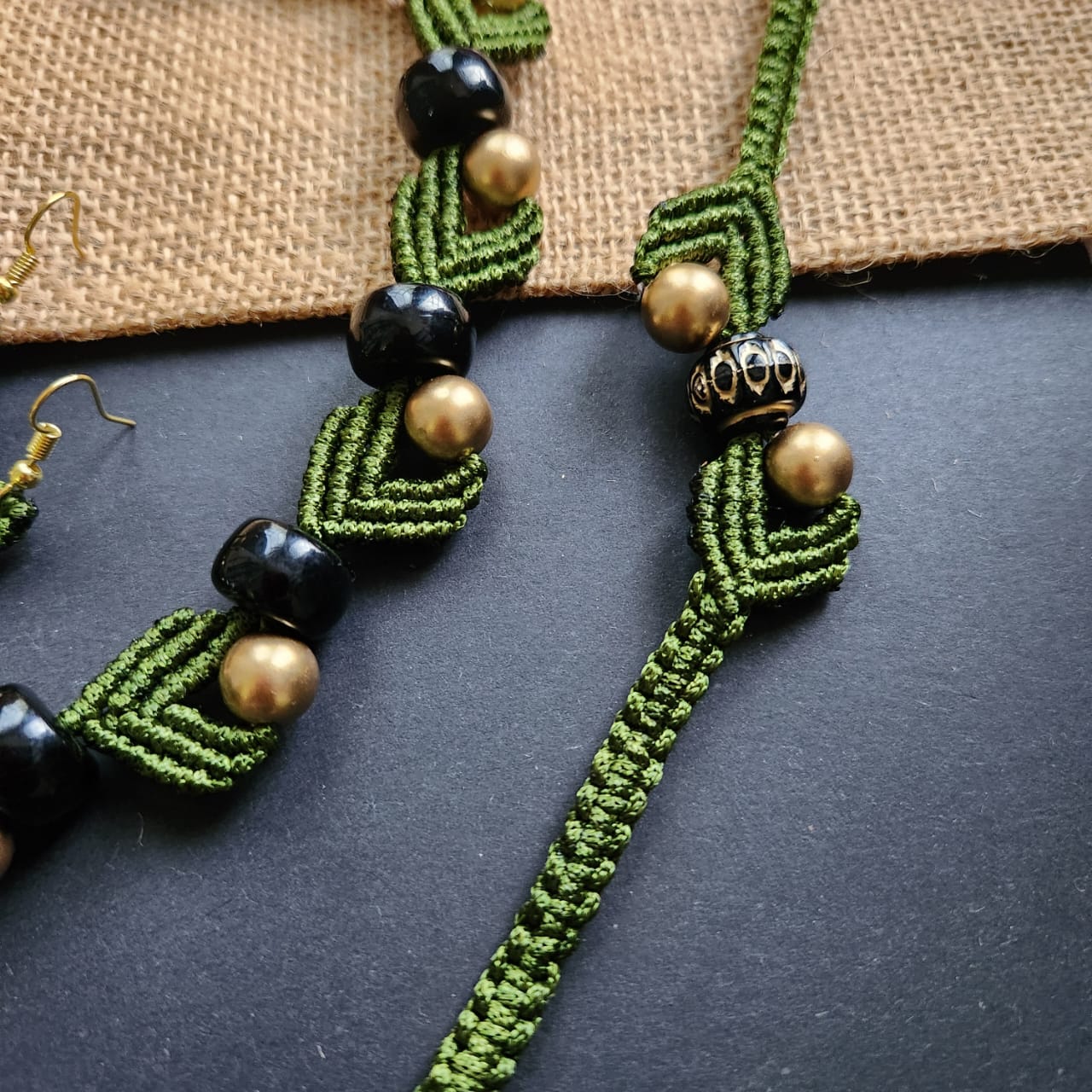Laytham green macrame necklace set