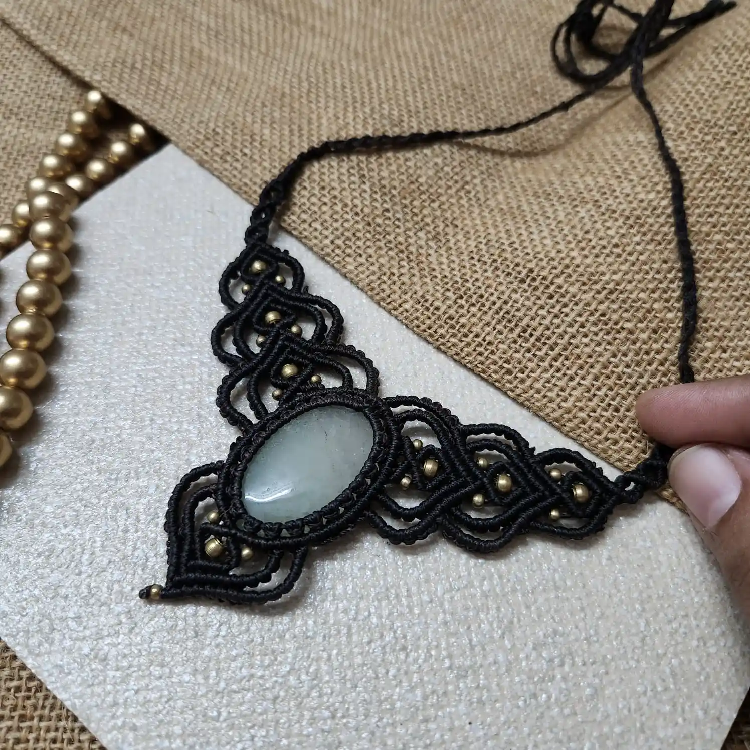 Aravind jade black macrame necklace