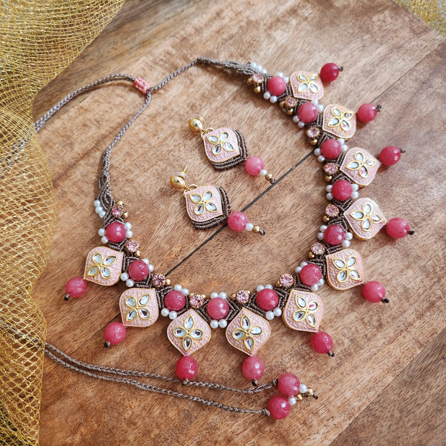 Mriha macrame meenakari necklace set