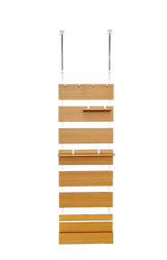 Wall leaning storage shelf with adjustable tiers perfect for modern interior storage solutions