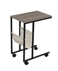 Compact C shaped side table designed to slide under sofas or beds for convenient access to drinks or devices