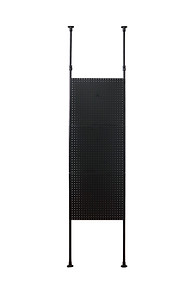 Floor to ceiling pegboard organizer with tension pole design suitable for apartments, offices, or workshops