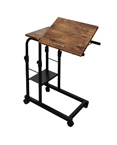 Compact C shaped side table designed to slide under sofas or beds for convenient access to drinks or devices