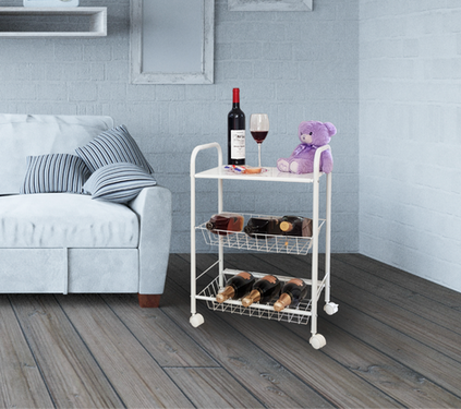 Multi shelf serving cart designed for home entertaining, catering, or kitchen organization
