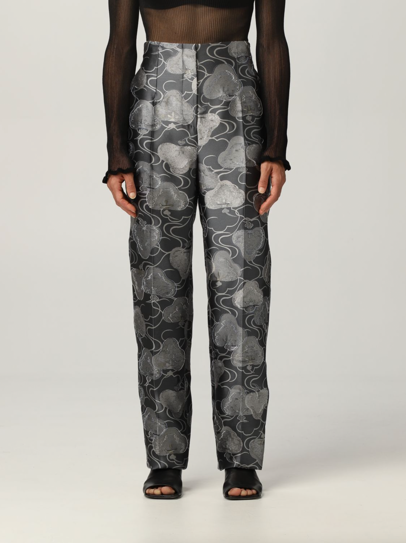 Giorgio Armani pants in silk with jacquard embroidery