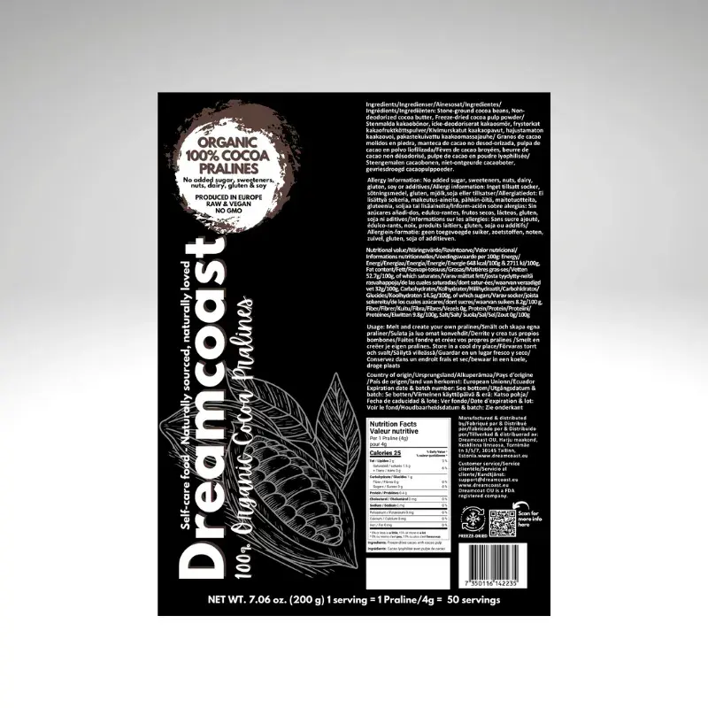 ORGANIC COCOA PRALINES, 200 GRAMS