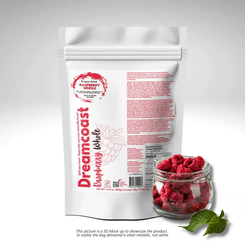 RASPBERRY WHOLE, FREEZE-DRIED, 100 GRAMS