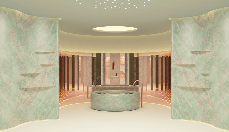 bathtub with mirror behind 