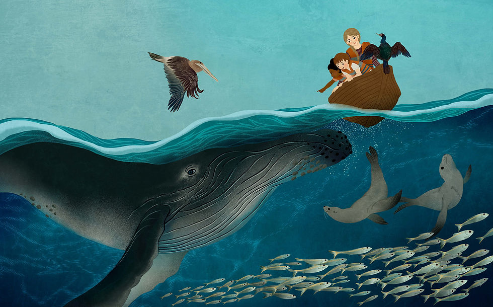 Additionally, s small personal joy of mine was creating this artwork featuring the whales.
