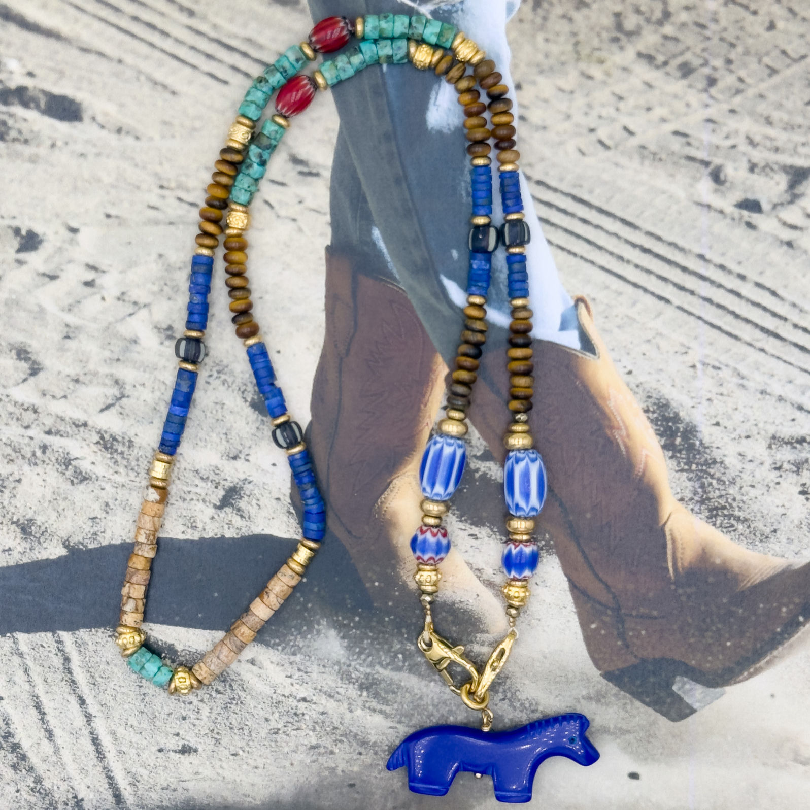 COLLIER CORDON inspiration amérindien Zuni, pendentif totem.