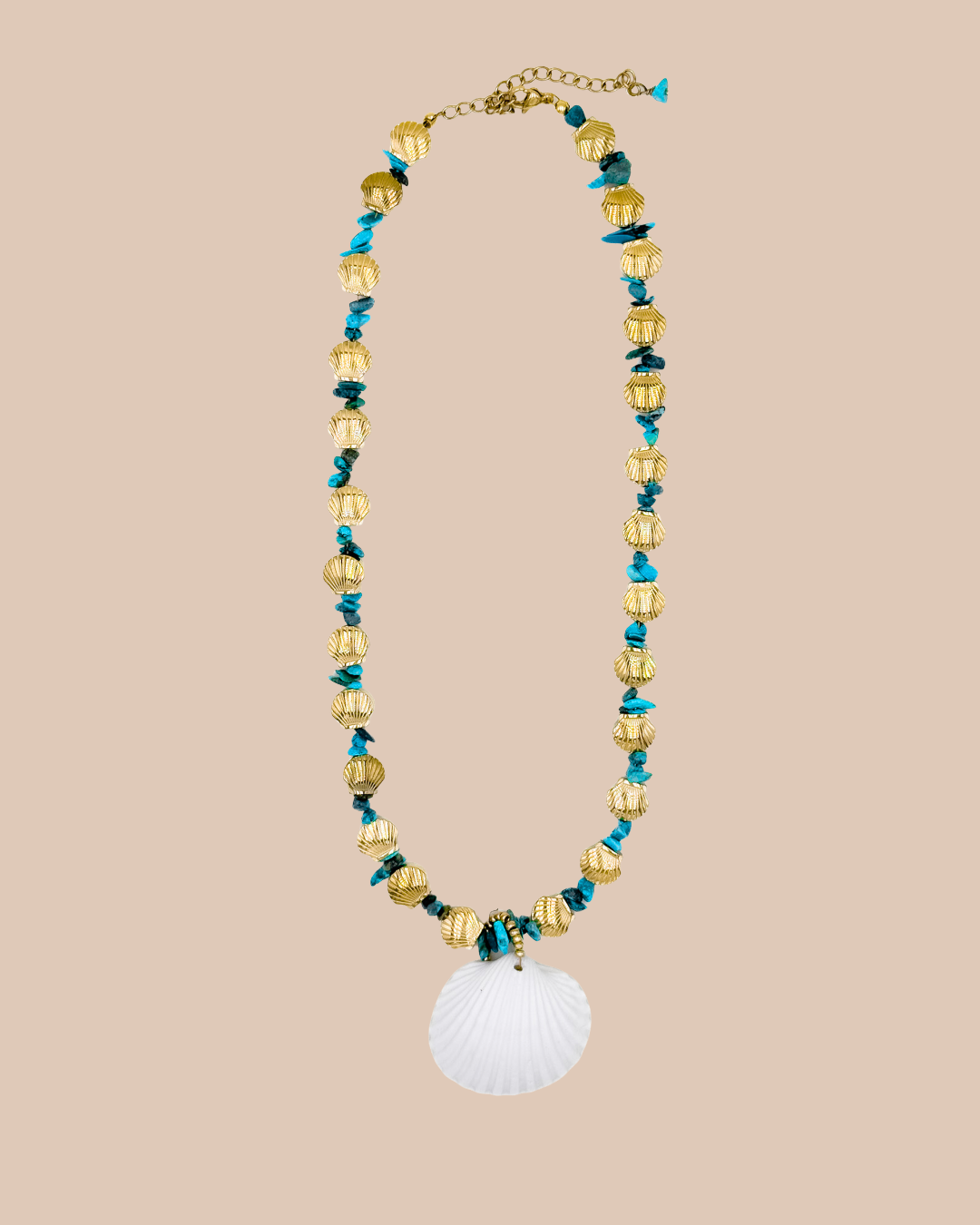 COLLIER PORTO - perles chips turquoises- perles coquillages hémati