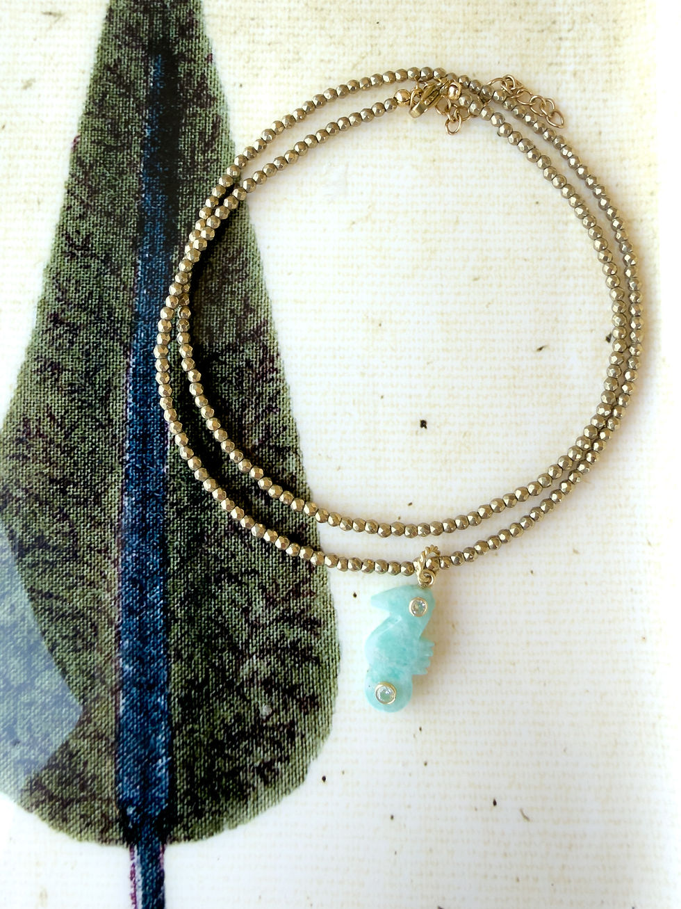 Miniature : COLLIER SOUANE pendentif hippocampe Amazonite