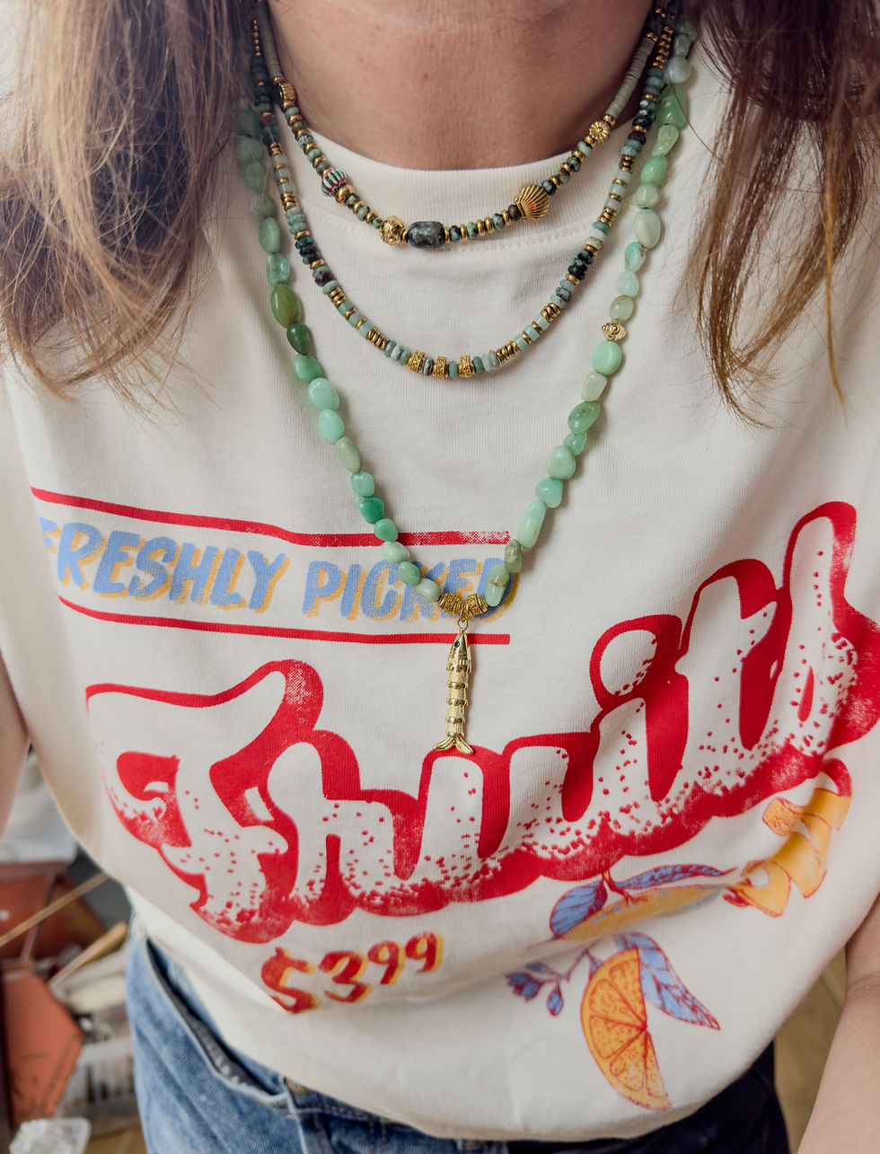 Thumbnail: COLLIER SANZA  perles Chrysoprase.