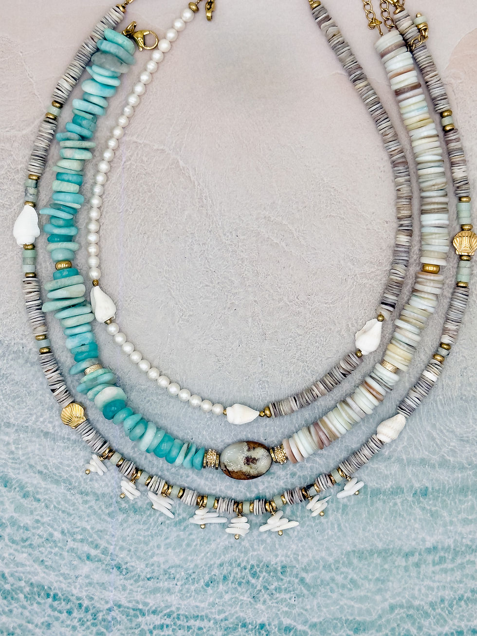 Miniature : COLLIER KAIA  -collier asymetrique perle coquillage & pierre Amazonite