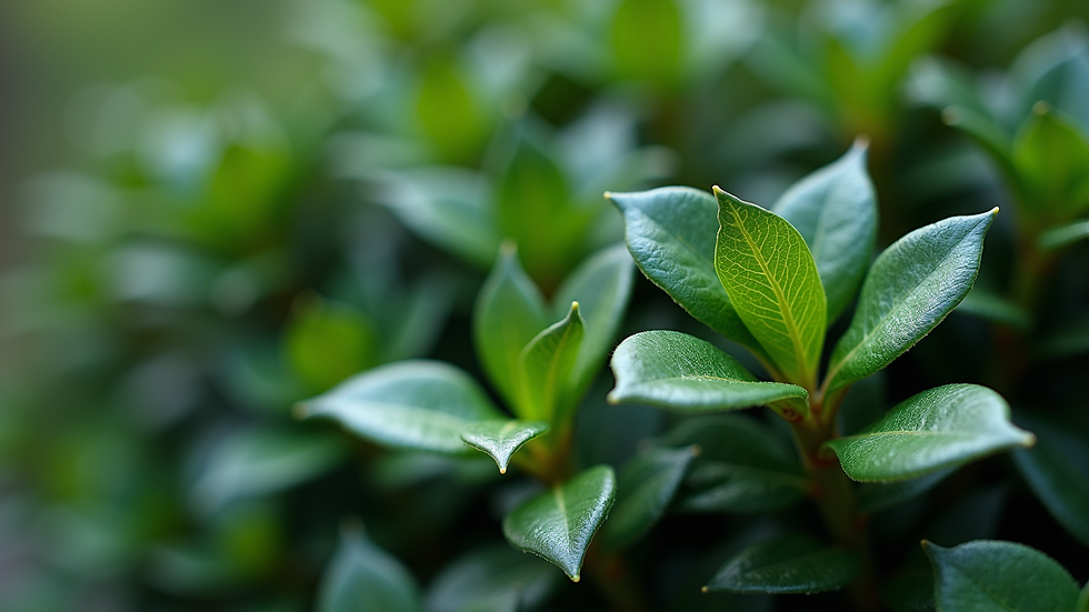 Close-up view of UV-resistant artificial boxwood leaves showing texture and color