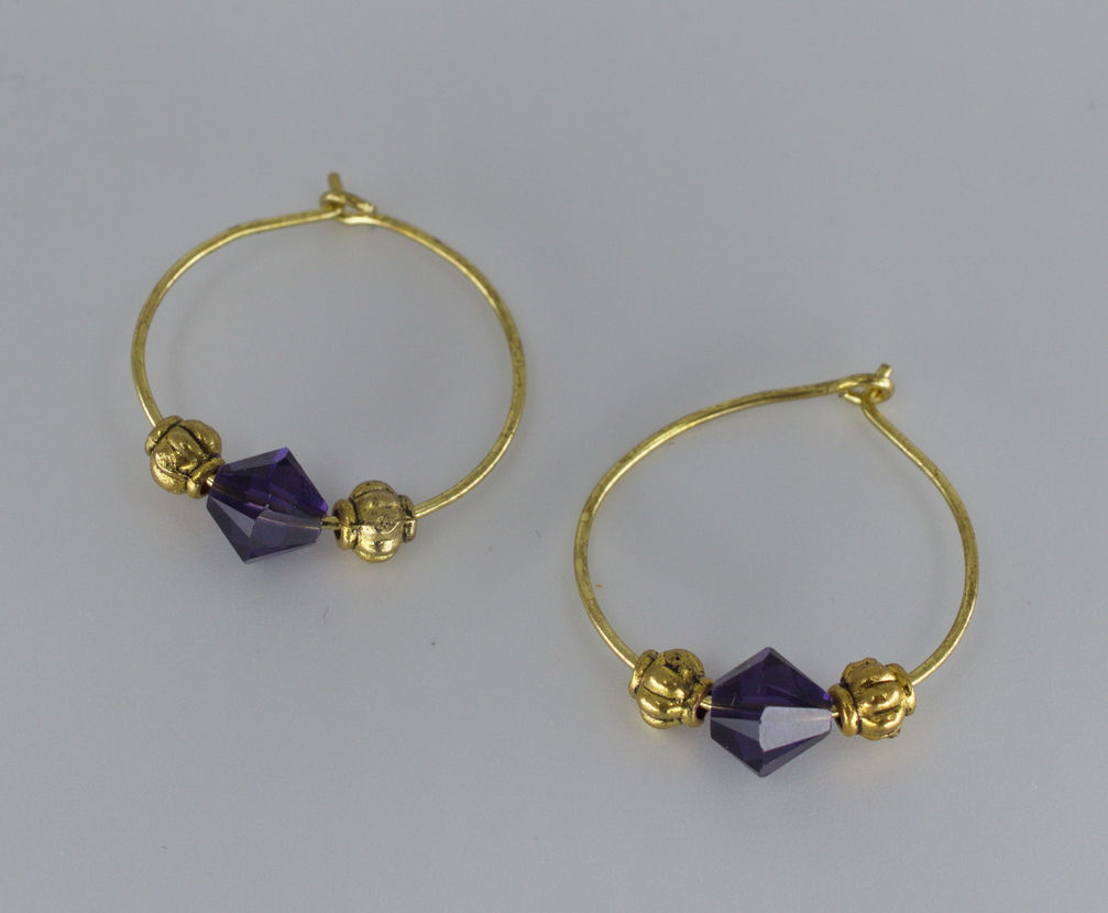 Purple Crystal Hoops
