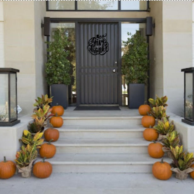 Thumbnail: Metal, Festive Give Thanks Pumpkin Wall Art, 16 Inches, O-8