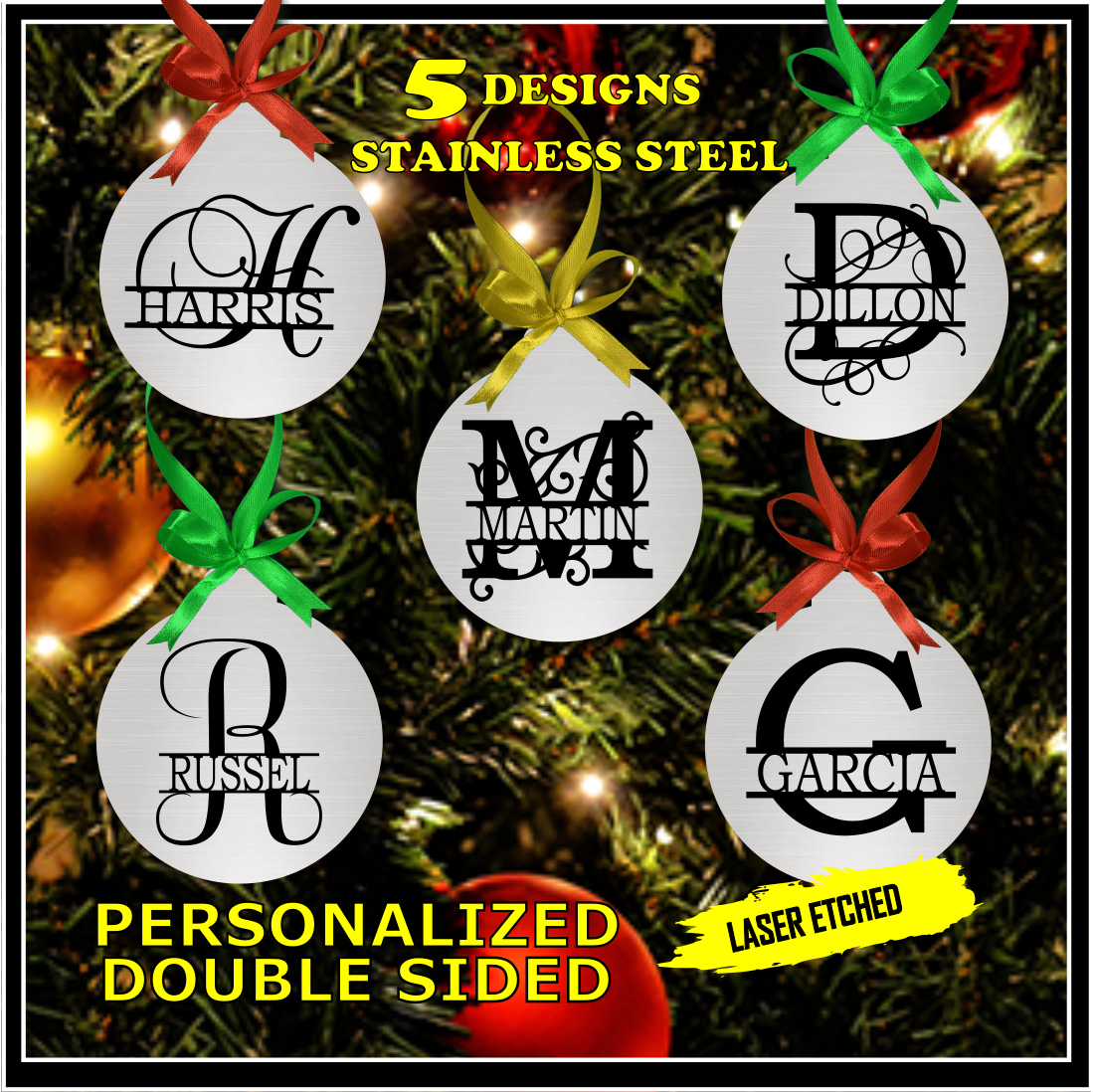 Personalized Stainless Steel Monogram Ornaments, Q-9S