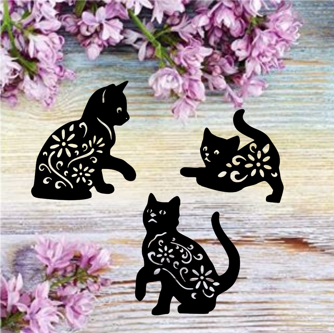 Metal, Set of 3 Garden Cats, 14 Inches Tall, D-4-6