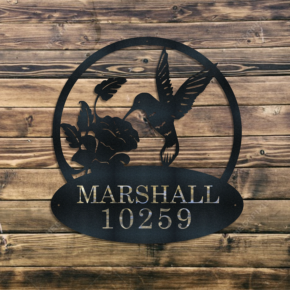 Thumbnail: Metal, Personalized, Hummingbird and Flower Address Sign, 16 Inches,C-10