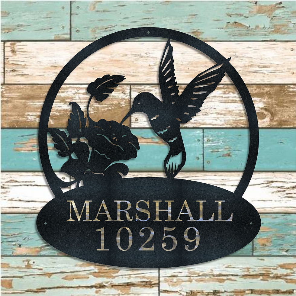 Thumbnail: Metal, Personalized, Hummingbird and Flower Address Sign, 16 Inches,C-10