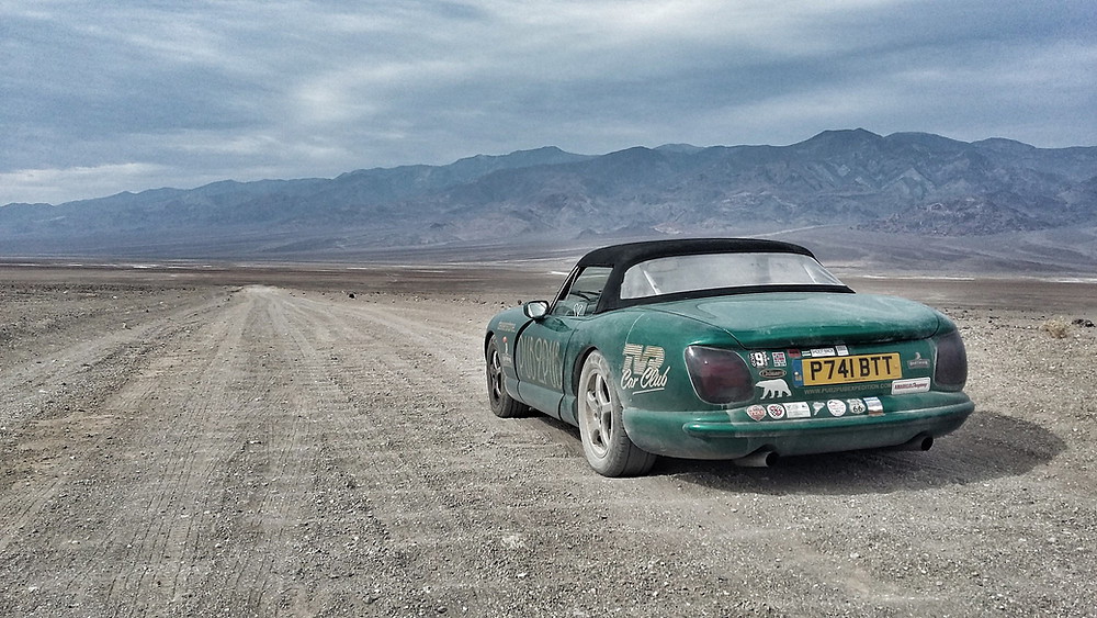 Death Valley overlanding trip in TVR Chimaera. Pub2Pub Expedition.