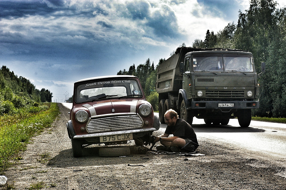 Classic Mini Mongol Rally in Siberia.