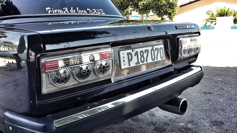 Modified black Lada in Cuba