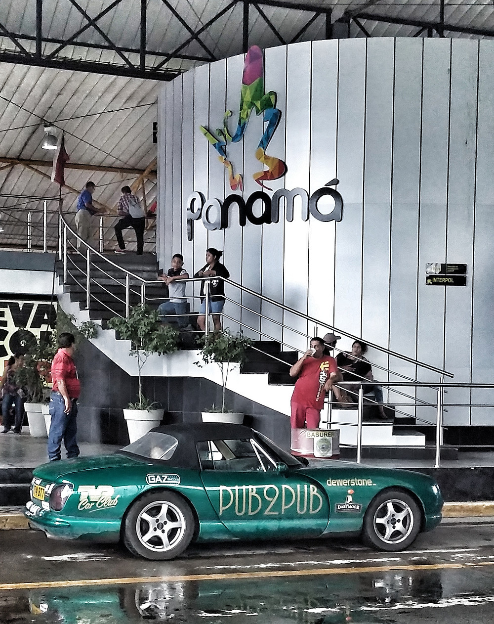 crossing the Costa Rica/Panama border on the Pub to Pub Expedition.